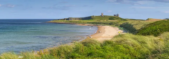 Framed Print : UK, England, Northumberland, Embleton Bay, Embleton Bay Beach, Dunstanburgh Castle