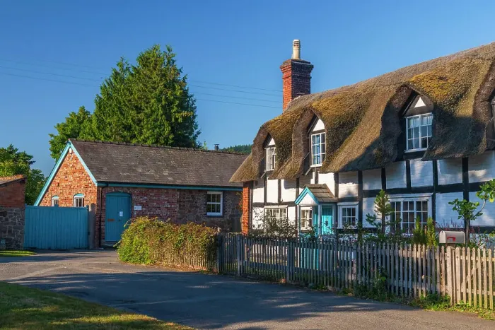 Framed Print : UK, England, Shropshire, Brampton Bryan, Thatched Cottage