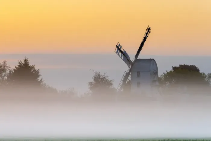 Framed Print : UK, England, Suffolk, Saxtead Green, Saxtead Green Windmill at sunrise Framed Print : UK, England, Suffolk, Saxtead Green, Saxtead Green Windmill at sunrise