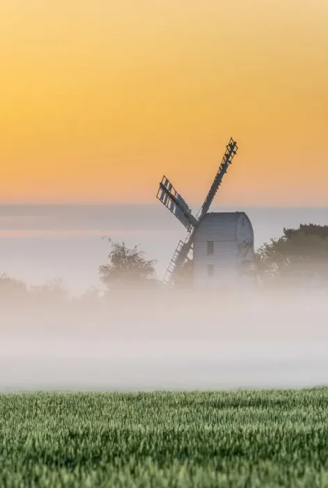 Framed Print : UK, England, Suffolk, Saxtead Green, Saxtead Green Windmill at sunrise