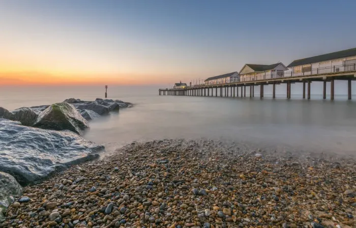 Framed Print : UK, England, Suffolk, Southwold, Southwold Pier at dawn Framed Print : UK, England, Suffolk, Southwold, Southwold Pier at dawn