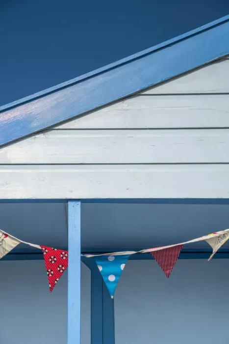 Framed Print : UK, England, Suffolk, Southwold, Promenade, Bunting decorating a Beach Hut Framed Print : UK, England, Suffolk, Southwold, Promenade, Bunting decorating a Beach Hut