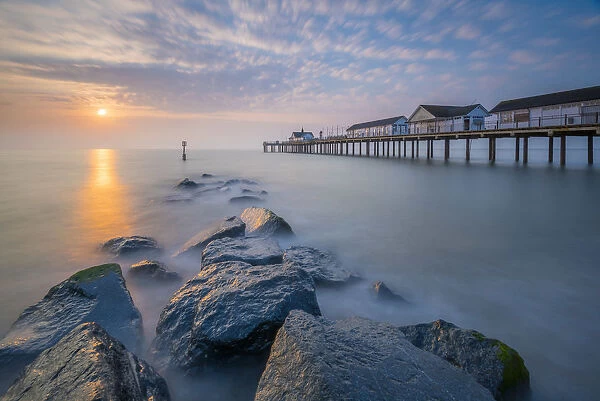 UK, England, Suffolk, Southwold, Southwold Pier at dawn
