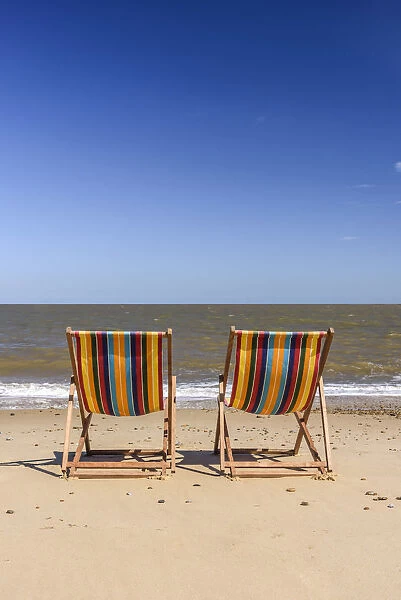 UK, England, Suffolk, Southwold, Southwold Beach, Deckchairs