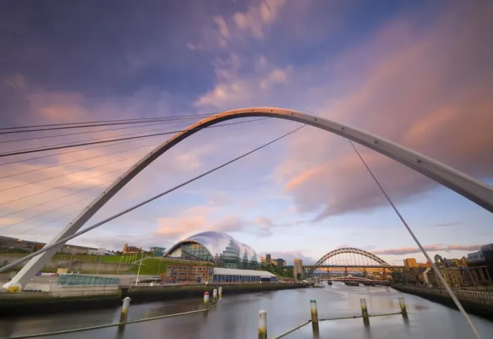 Framed Print : UK, England, Tyne and Wear, Gateshead, The Millennium Bridge and The Sage beside
