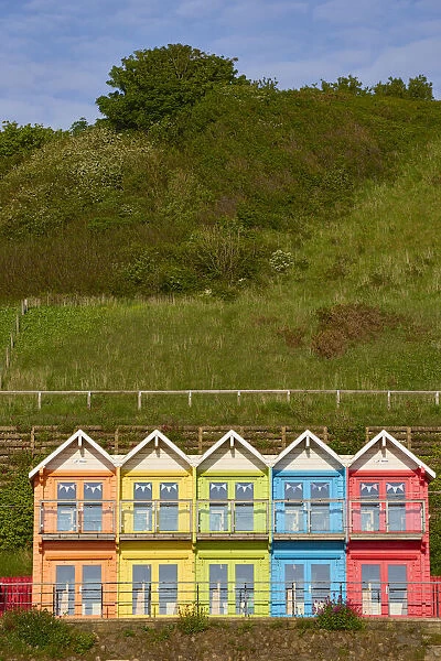 UK, England, Yorkshire, Scarborough, Beach Huts on North Bay beach