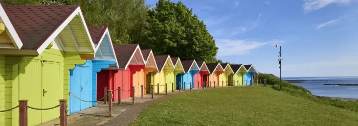 Framed Print : UK, England, Yorkshire, Scarborough, Beach Huts on North Bay beach