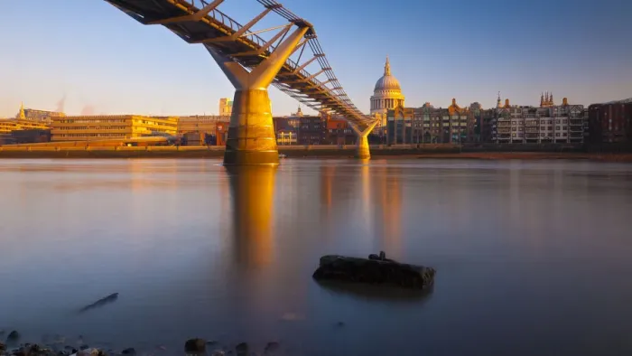 Framed Print : UK, London, St. Pauls Cathedral and Millennium Bridge over River Thames Framed Print : UK, London, St. Pauls Cathedral and Millennium Bridge over River Thames