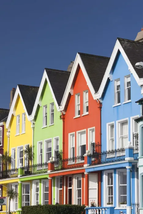 Framed Print : UK, Northern Ireland, County Antrim, Whitehead, colorful houses Framed Print : UK, Northern Ireland, County Antrim, Whitehead, colorful houses