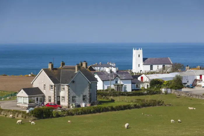 Framed Print : UK, Northern Ireland, County Antrim, Ballintoy, elevated town view