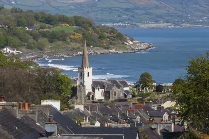 Framed Print : UK, Northern Ireland, County Antrim, Glenarm, elevated village view Framed Print : UK, Northern Ireland, County Antrim, Glenarm, elevated village view