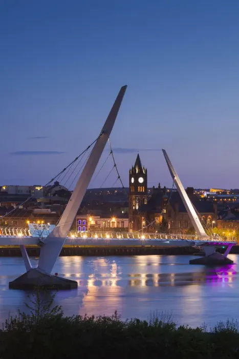 Framed Print : UK, Northern Ireland, County Londonderry, Derry, The Peace Bridge over the River Foyle Framed Print : UK, Northern Ireland, County Londonderry, Derry, The Peace Bridge over the River Foyle