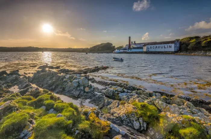 Framed Print : UK, Scotland, Argyll and Bute, Islay, Lagavulin Bay, Lagavulin Whisky Distillery