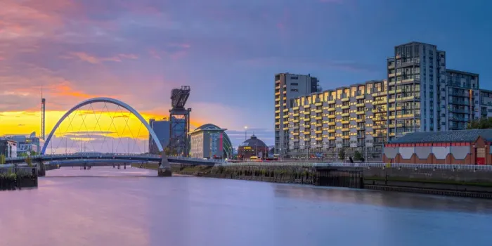 Framed Print : UK, Scotland, Glasgow, River Clyde, Finnieston Crane and the Clyde Arc, nicknamed Framed Print : UK, Scotland, Glasgow, River Clyde, Finnieston Crane and the Clyde Arc, nicknamed