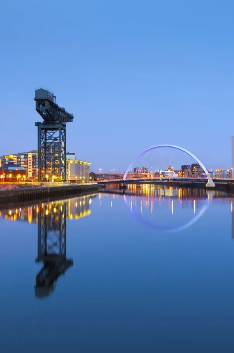 Framed Print : UK, Scotland, Glasgow, River Clyde, Finnieston Crane and the Clyde Arc, nicknamed Framed Print : UK, Scotland, Glasgow, River Clyde, Finnieston Crane and the Clyde Arc, nicknamed
