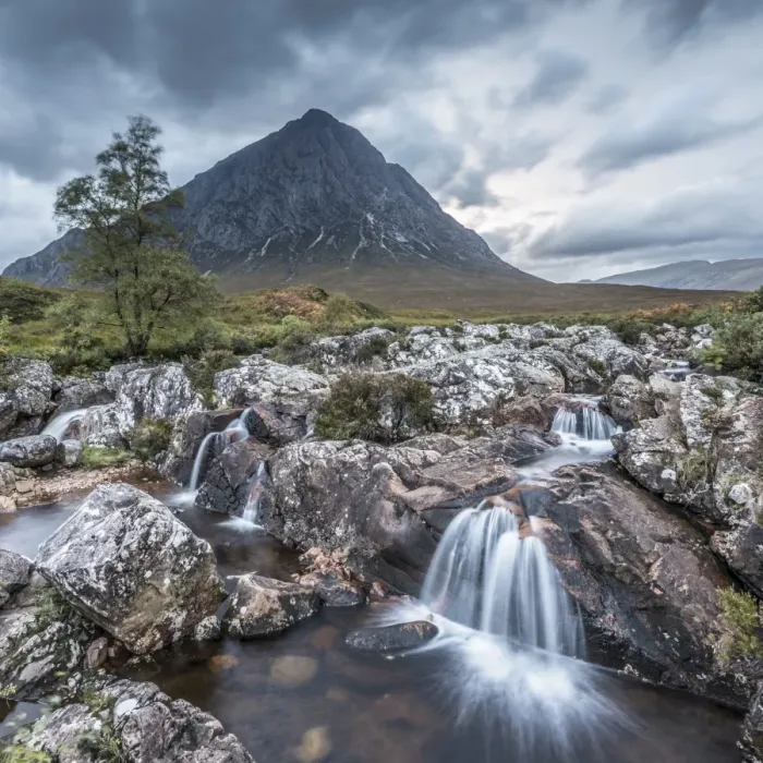 Framed Print : UK, Scotland, Highland, Glen Coe, River Coupall, Coupall Falls and Buachaille Etive Mor Framed Print : UK, Scotland, Highland, Glen Coe, River Coupall, Coupall Falls and Buachaille Etive Mor