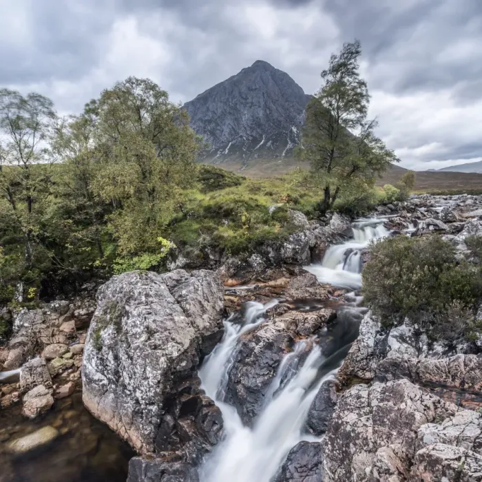 Framed Print : UK, Scotland, Highland, Glen Coe, River Coupall, Coupall Falls and Buachaille Etive Mor
