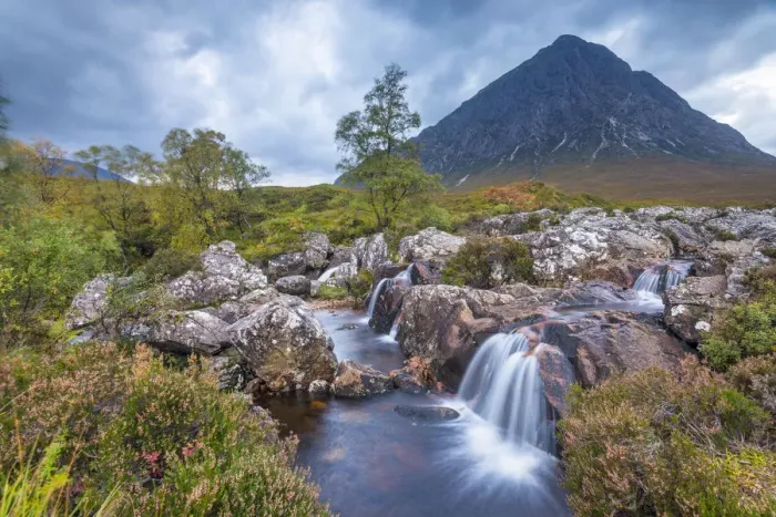 Framed Print : UK, Scotland, Highland, Glen Coe, River Coupall, Coupall Falls and Buachaille Etive Mor Framed Print : UK, Scotland, Highland, Glen Coe, River Coupall, Coupall Falls and Buachaille Etive Mor