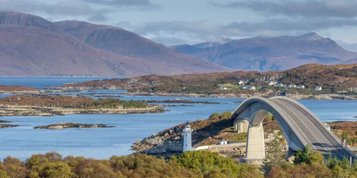 Framed Print : UK, Scotland, Highland, Isle of Skye, Skye Bridge and Kyle Lighthouse on Eilean Ban Framed Print : UK, Scotland, Highland, Isle of Skye, Skye Bridge and Kyle Lighthouse on Eilean Ban