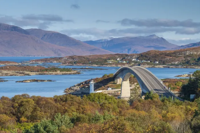 Framed Print : UK, Scotland, Highland, Isle of Skye, Skye Bridge and Kyle Lighthouse on Eilean Ban Framed Print : UK, Scotland, Highland, Isle of Skye, Skye Bridge and Kyle Lighthouse on Eilean Ban