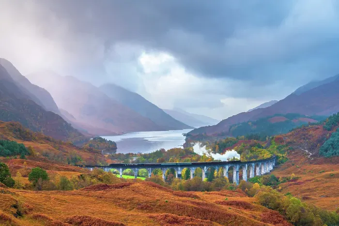 Framed Print : UK, Scotland, Highland, Loch Shiel, Glenfinnan, Glenfinnan Railway Viaduct, part of the West Highland Line, made famous in JK Rowling's Harry Potter as the Hogwarts Express Framed Print : UK, Scotland, Highland, Loch Shiel, Glenfinnan, Glenfinnan Railway Viaduct, part of the West Highland Line, made famous in JK Rowling's Harry Potter as the Hogwarts Express