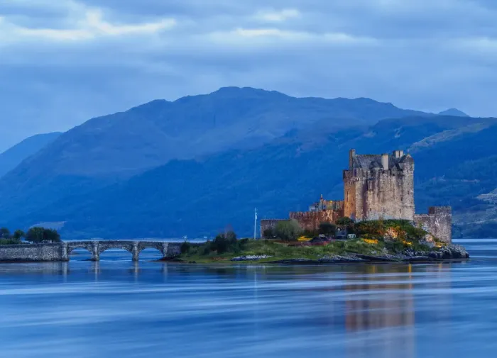 Framed Print : UK, Scotland, Highlands, Dornie, Twilight view of the Eilean Donan Castle Framed Print : UK, Scotland, Highlands, Dornie, Twilight view of the Eilean Donan Castle