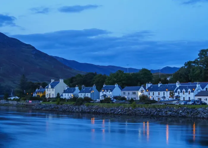 Framed Print : UK, Scotland, Highlands, Twilight view of Loch Long and Dornie Village
