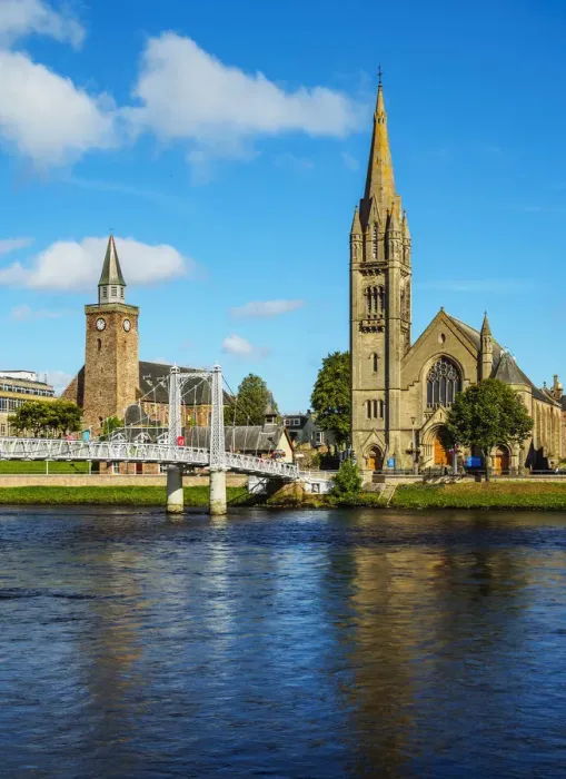 Framed Print : UK, Scotland, Inverness, View of the Greig St Bridge and the Free North and the Old Framed Print : UK, Scotland, Inverness, View of the Greig St Bridge and the Free North and the Old