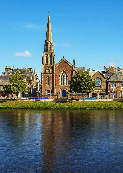 UK, Scotland, Inverness, View of the River Ness and the St Columbas Church