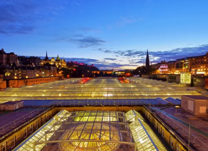 Framed Print : UK, Scotland, Lothian, Edinburgh, Waverley Train Station located between the Old Town Framed Print : UK, Scotland, Lothian, Edinburgh, Waverley Train Station located between the Old Town
