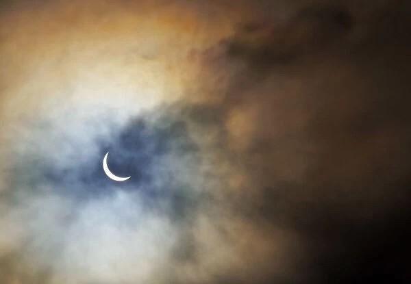 UK, Scotland, Lothian, Edinburgh, Holyrood Park, Solar Eclipse viewed through the