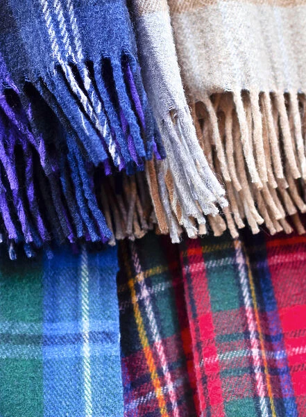UK, Scotland, Lothian, Edinburgh, The Royal Mile, Closeup of Traditional Cashmere Scarves