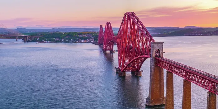 Framed Print : UK, Scotland, Lothian, Near Edinburgh, Queensferry, Forth Bridge with Forth Road Bridge and Queensferry Crossing Bridge to the left