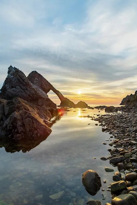 Framed Print : UK, Scotland, Moray, Portknockie, Moray Firth, Bow Fiddle Rock at Sunrise