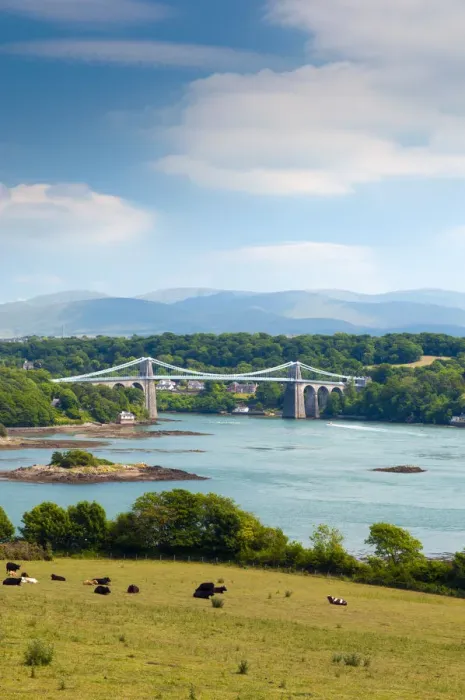 Framed Print : UK, Wales, Anglesey, Menai Straits, Menai Suspension Bridge (Pont Grog y Borth) by Framed Print : UK, Wales, Anglesey, Menai Straits, Menai Suspension Bridge (Pont Grog y Borth) by