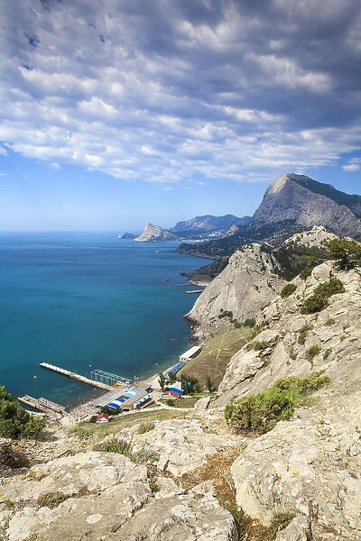 Ukraine, Crimea, Sudak, View of a Sudak beach, looking towards Novy Svyet Bays