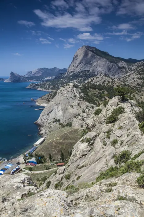 Framed Print : Ukraine, Crimea, Sudak, View of a Sudak beach, looking towards Novy Svyet Bays