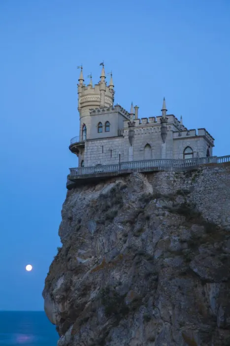 Framed Print : Ukraine, Crimea, Yalta, Gaspra, Full moon over shines over The Swallows Nest Framed Print : Ukraine, Crimea, Yalta, Gaspra, Full moon over shines over The Swallows Nest
