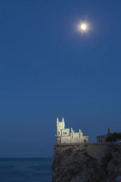 Ukraine, Crimea, Yalta, Gaspra, Full moon over shines over The Swallows Nest
