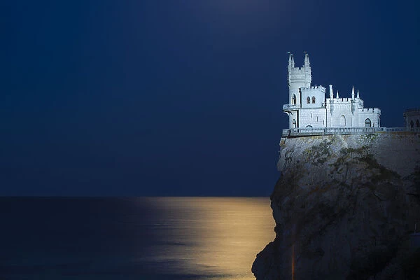 Ukraine, Crimea, Yalta, Gaspra, Full moon over shines over The Swallows Nest