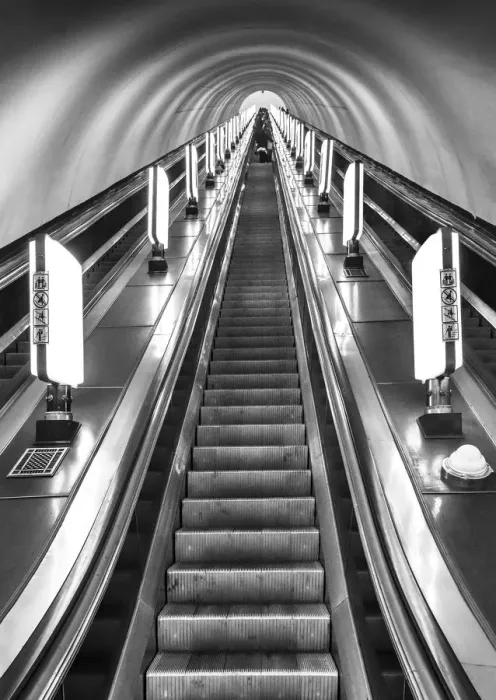 Framed Print : Ukraine, Kyiv, Arsenalna Metro Station Escalators, Currently The Deepest Station In