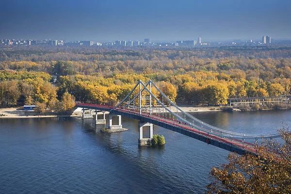 Ukraine. Kyiv. Parkovy Pedestrian Bridge Crosses The Dnieper River