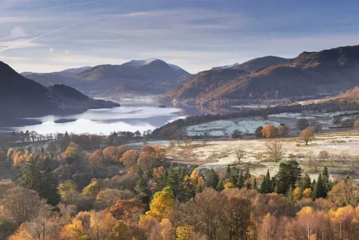 Framed Print : Ullswater from Gowbarrow Fell on a frosty autumn morning, Lake District, Cumbria, England Framed Print : Ullswater from Gowbarrow Fell on a frosty autumn morning, Lake District, Cumbria, England