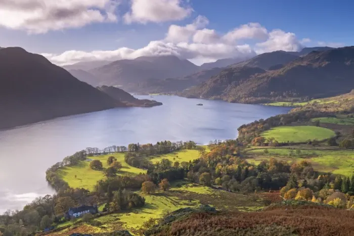 Framed Print : Ullswater from Gowbarrow Fell, Lake District National Park, Cumbria, England. Autumn