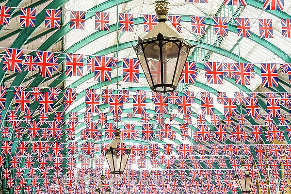 Union flags at the Apple Market in Covent Garden, London, England, UK
