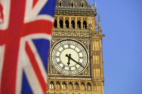 Union Jack and Big Ben, London, England