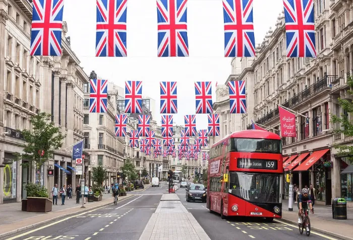 Framed Print : Union Jack flags on Regent Street, London, England Framed Print : Union Jack flags on Regent Street, London, England