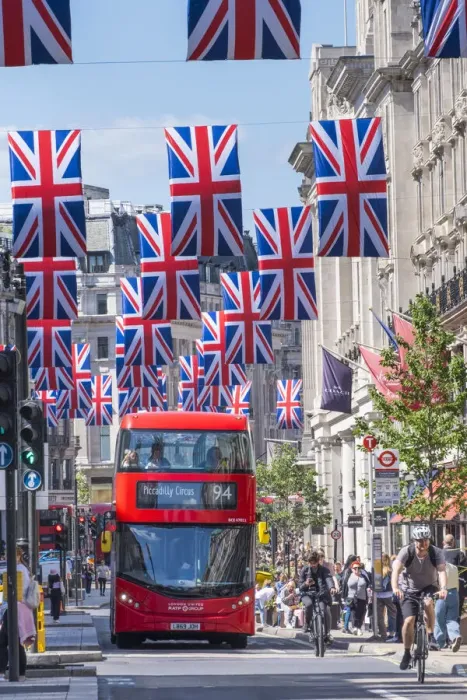 Framed Print : Union Jack flags on Regents Street, London, England, UK Framed Print : Union Jack flags on Regents Street, London, England, UK
