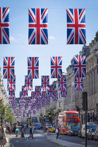 Union Jack flags on Regents Street, London, England, UK