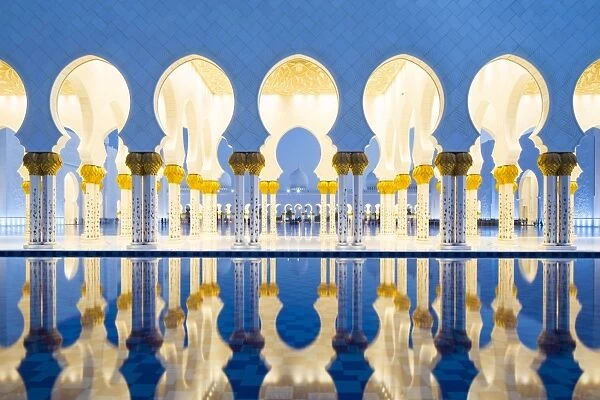 United Arab Emirates, Abu Dhabi. The water pools of Sheikh Zayed Grand Mosque combined
